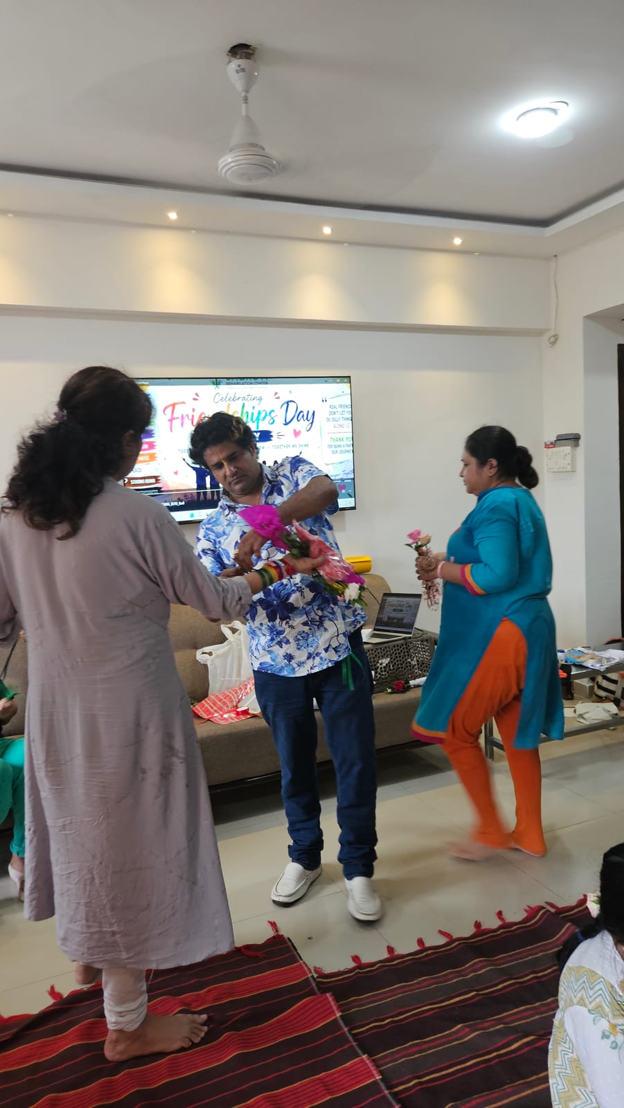 Sharing the spirit of the day with residents and staff.