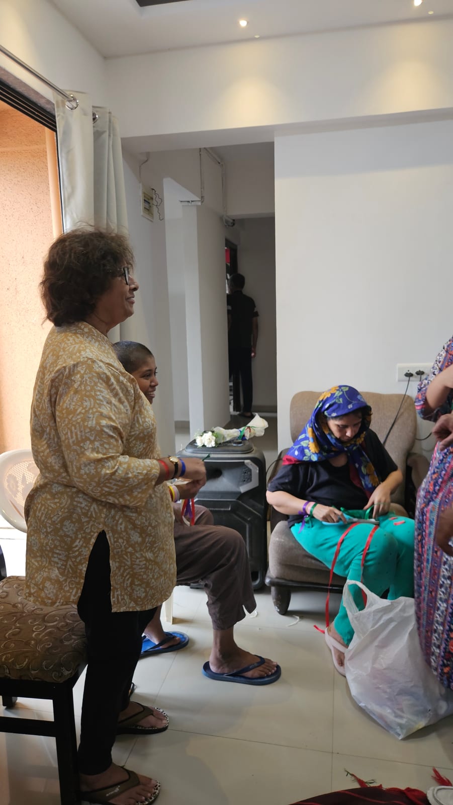 Flowers and friendship — celebrating togetherness at the centre.