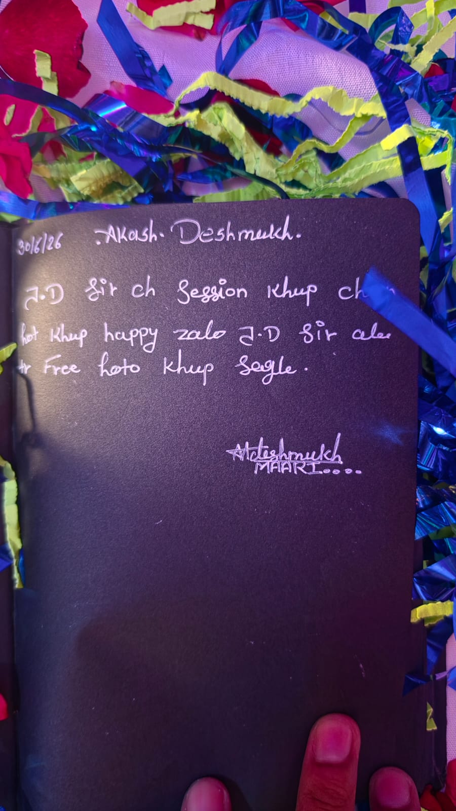 Handwritten note from Akash Deshmukh
