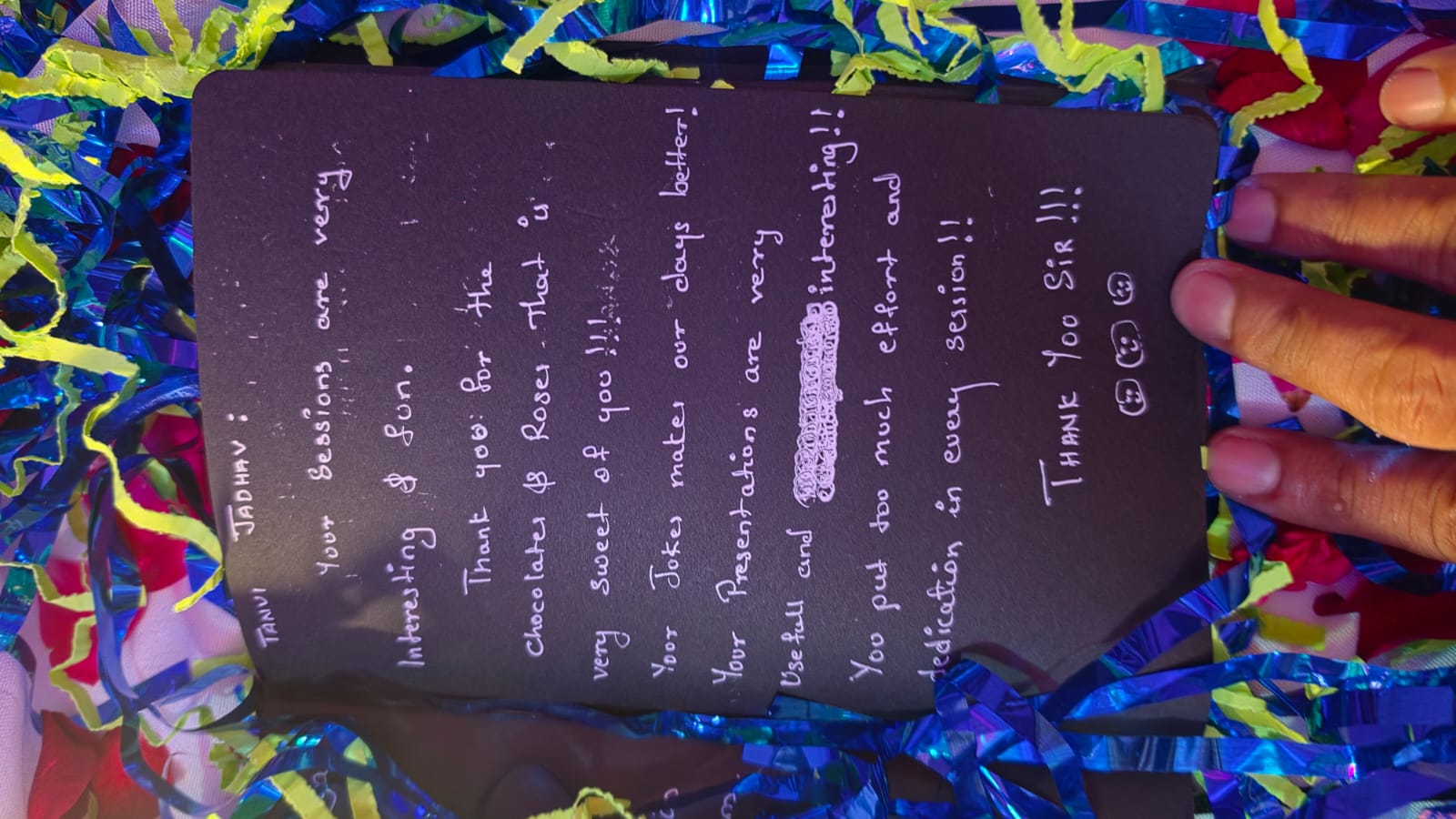 Handwritten note from a patient's session memory book