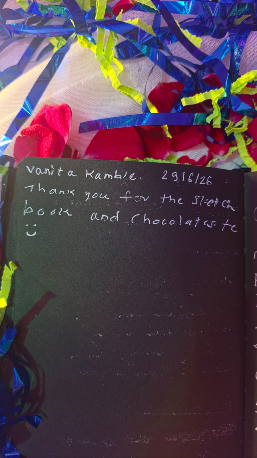 Handwritten note from a patient's session memory book